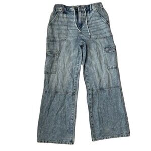 SO Jeans Wide Leg Cargo Jogger Pants Light Wash Distressed Size M